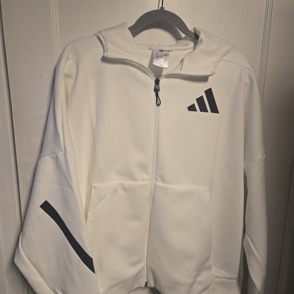 Adidas White Zip-Up Hoodie